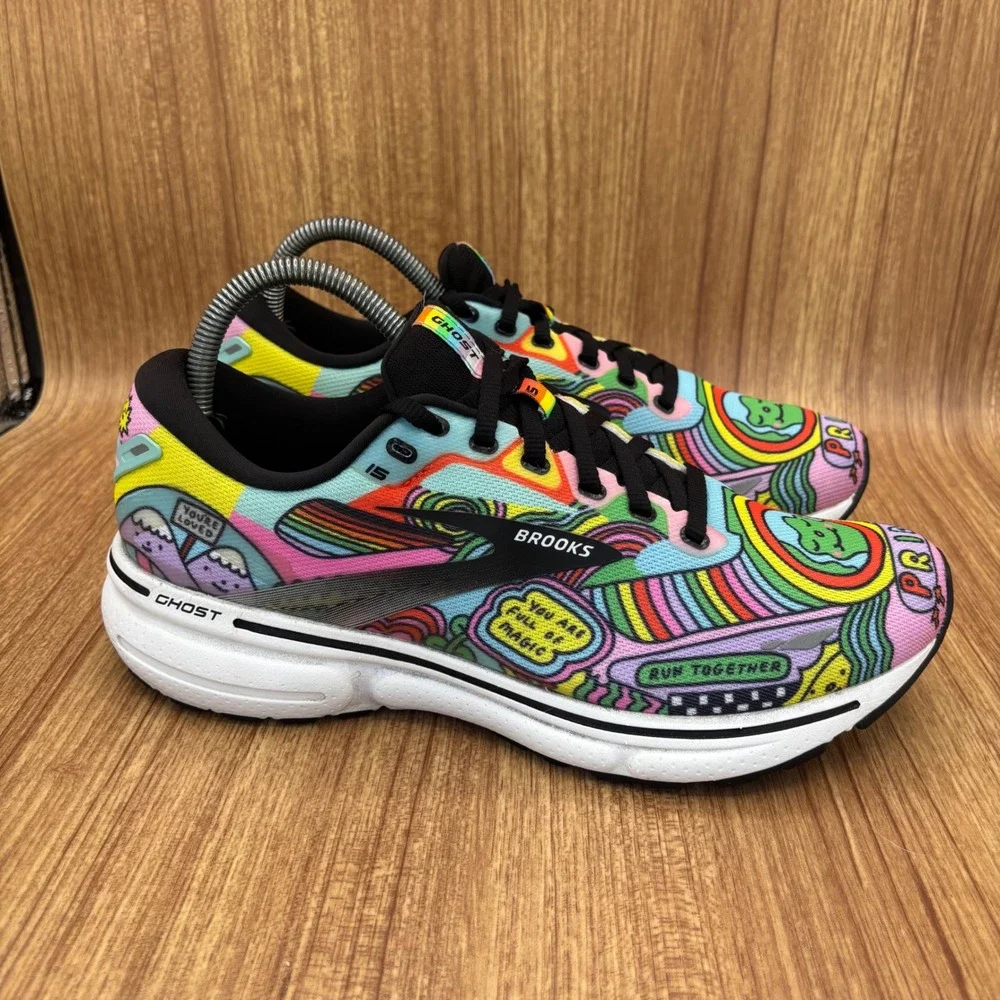 Brooks Ghost 15 Pride Running Shoes Womens 9.5 Multi-Color Doodle 1203801B058
